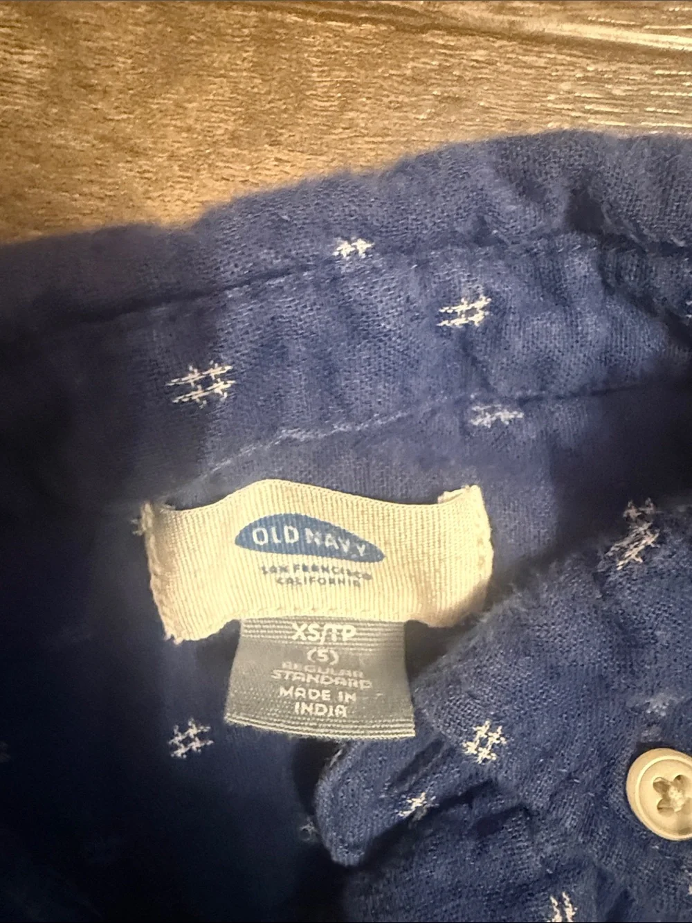 Old Navy Blue Button-Down Shirt with Tiny White Motif